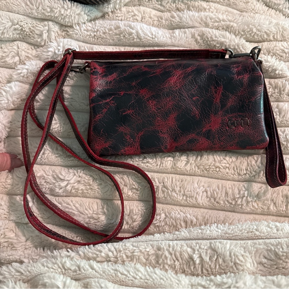 Bed Stu Red and Black Leather Cadence Crossbody Purse Wristlet NWOT